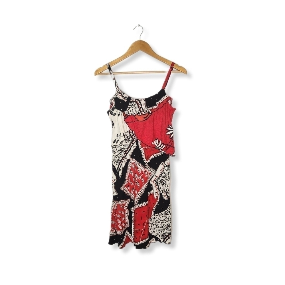 Vintage 80s Jams World Red Bandana Speghetti Strap Mini Sun Dress Size Small